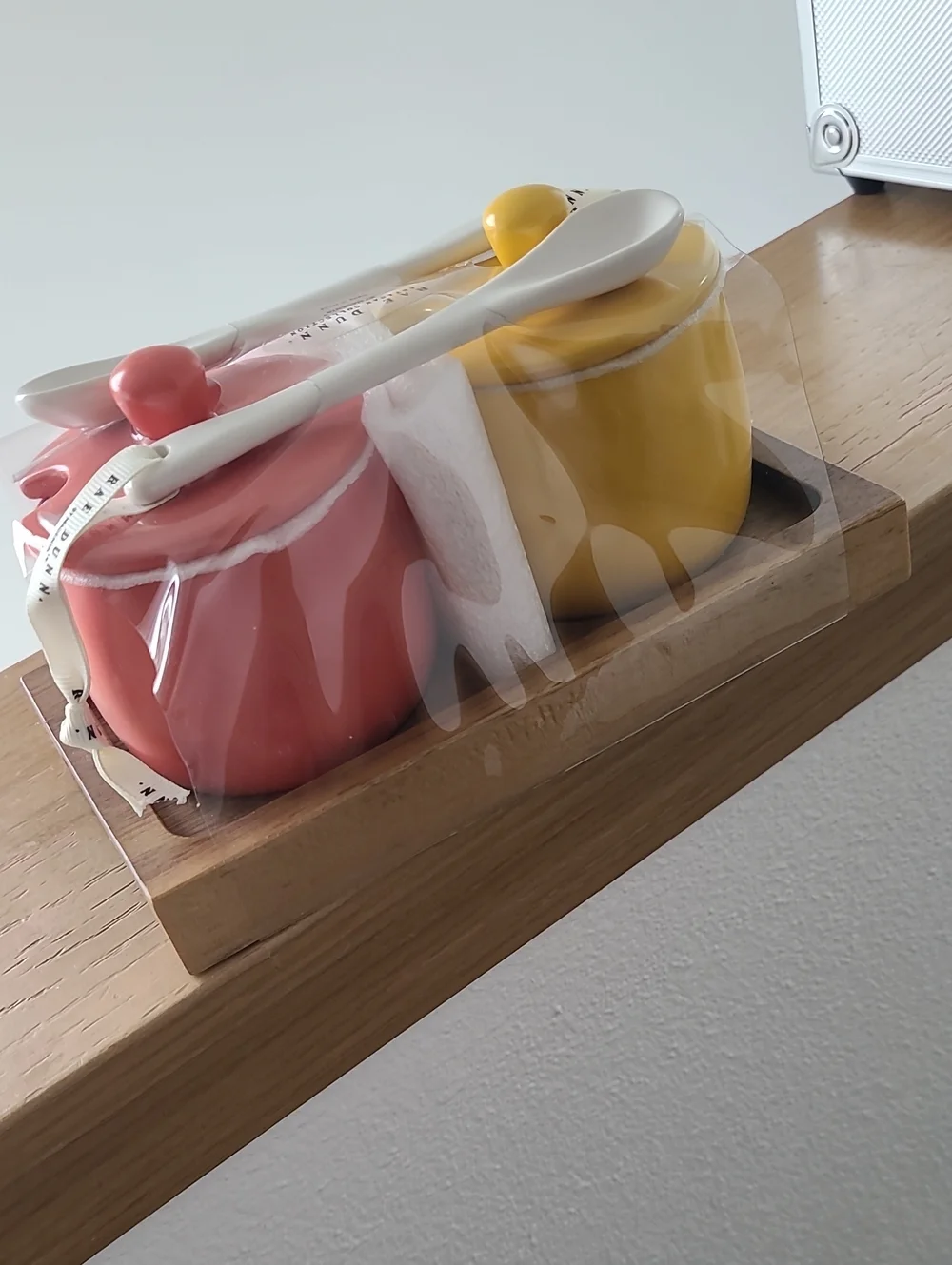 Rae Dunn Yellow Sprinkles & Coral Marshmallows Ceramic Jars with Spoons